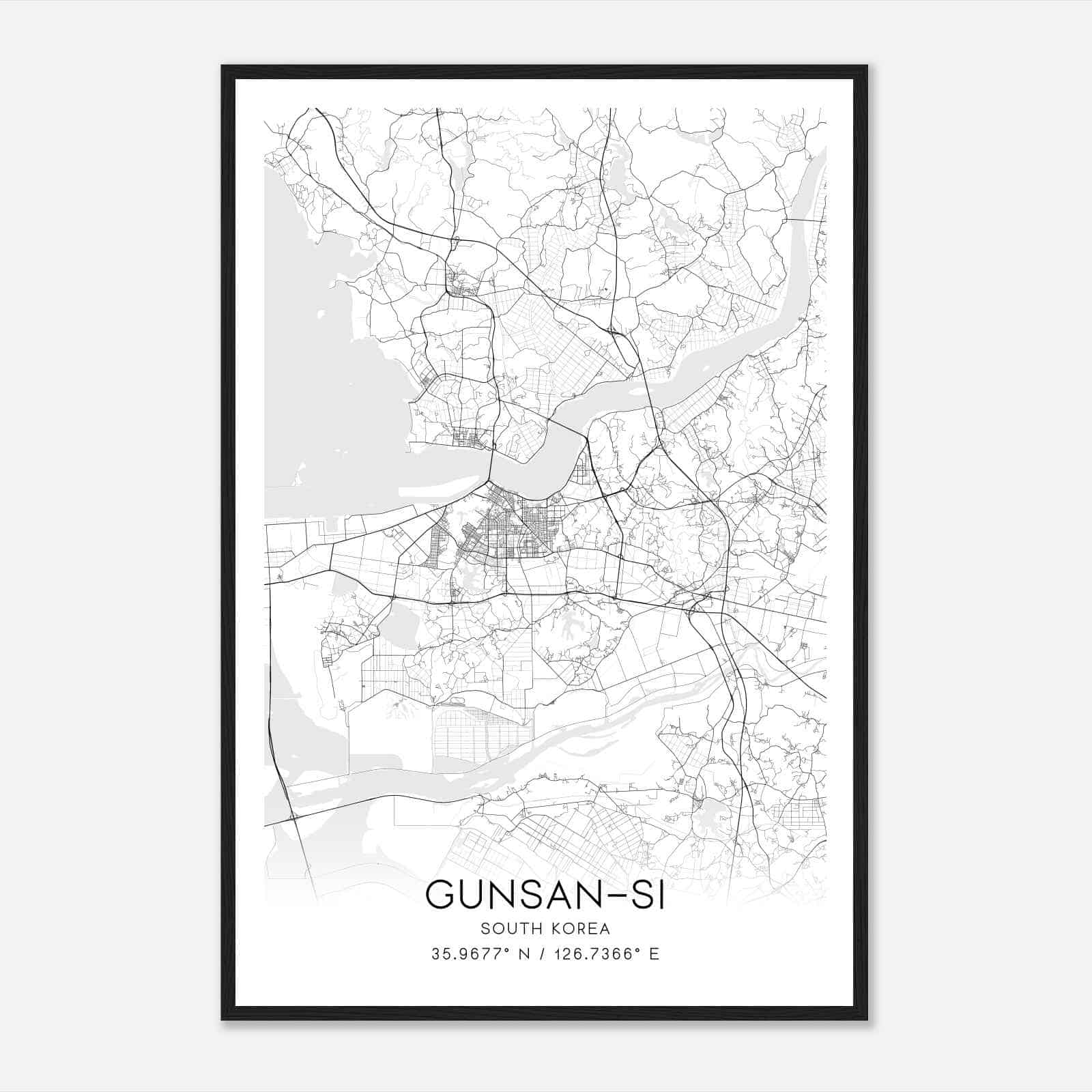 Gunsansi South Korea Map Poster, Gunsansi City Road Wall Art Print