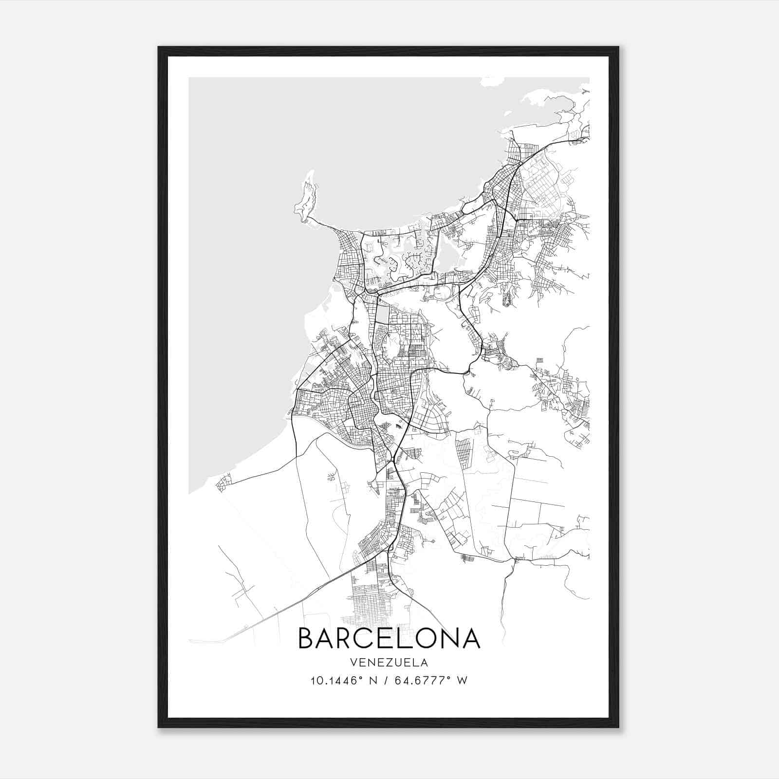 Barcelona Venezuela Map Poster, Barcelona City Road Wall Art Print