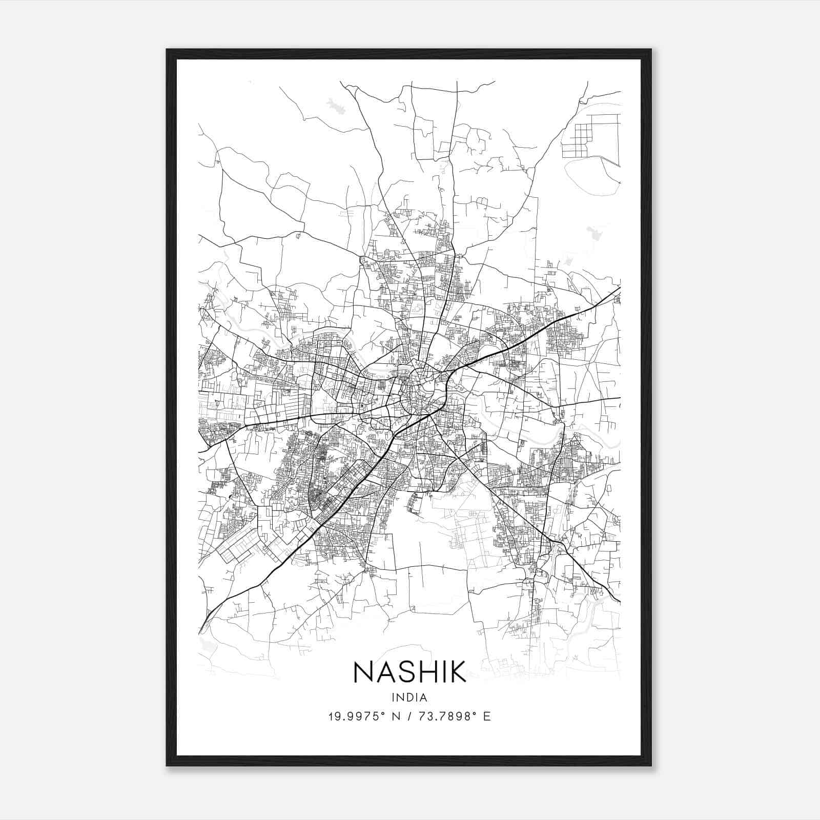 Nashik India Map Poster, Nashik City Road Wall Art Print