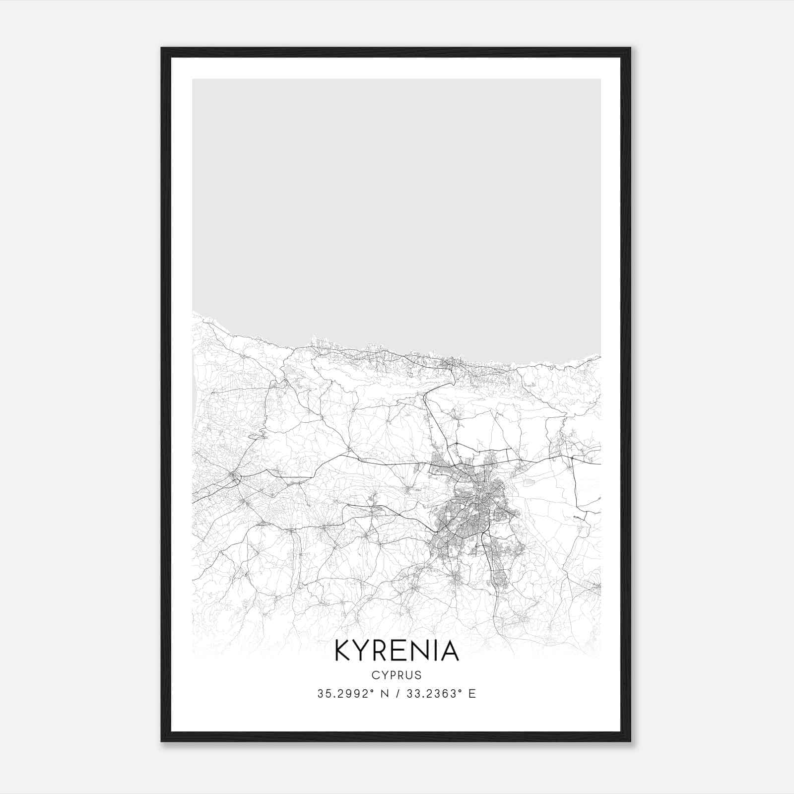 Kyrenia Cyprus Map Poster, Kyrenia City Road Wall Art Print