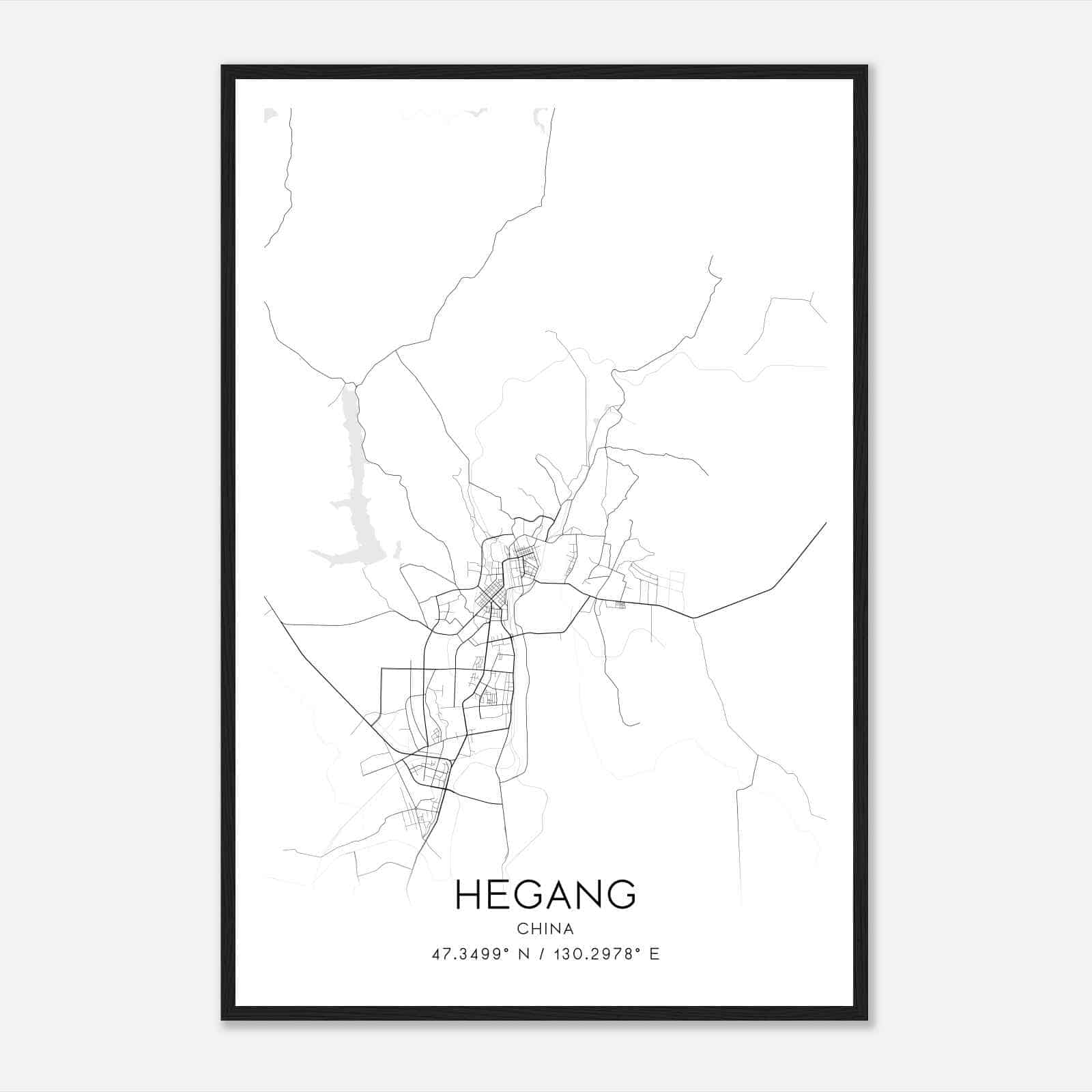 Hegang China Map Poster, Hegang City Road Wall Art Print