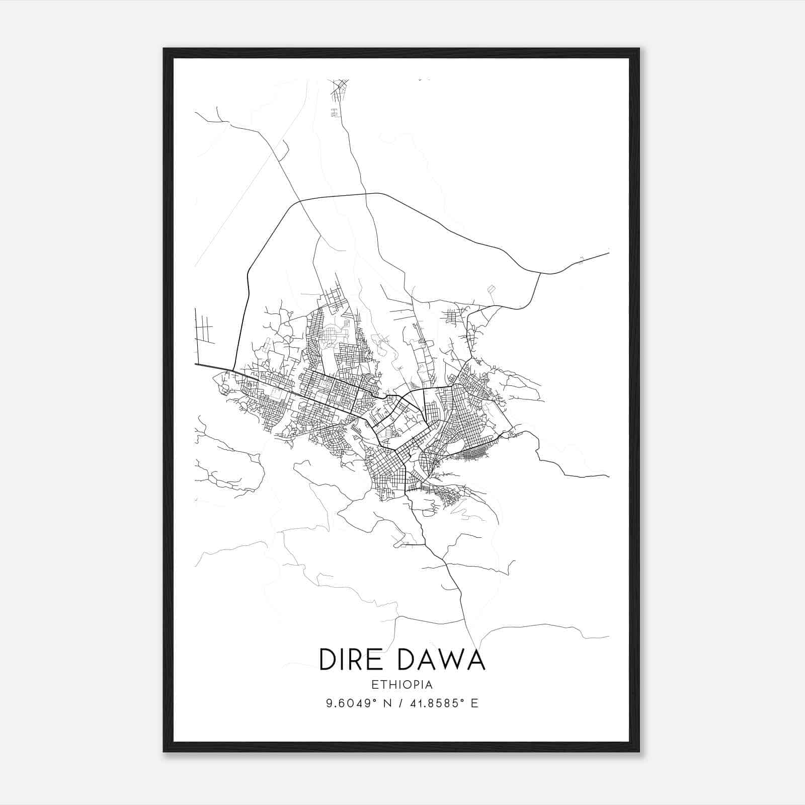 Dire Dawa Ethiopia Map Poster, Dire Dawa City Road Wall Art Print