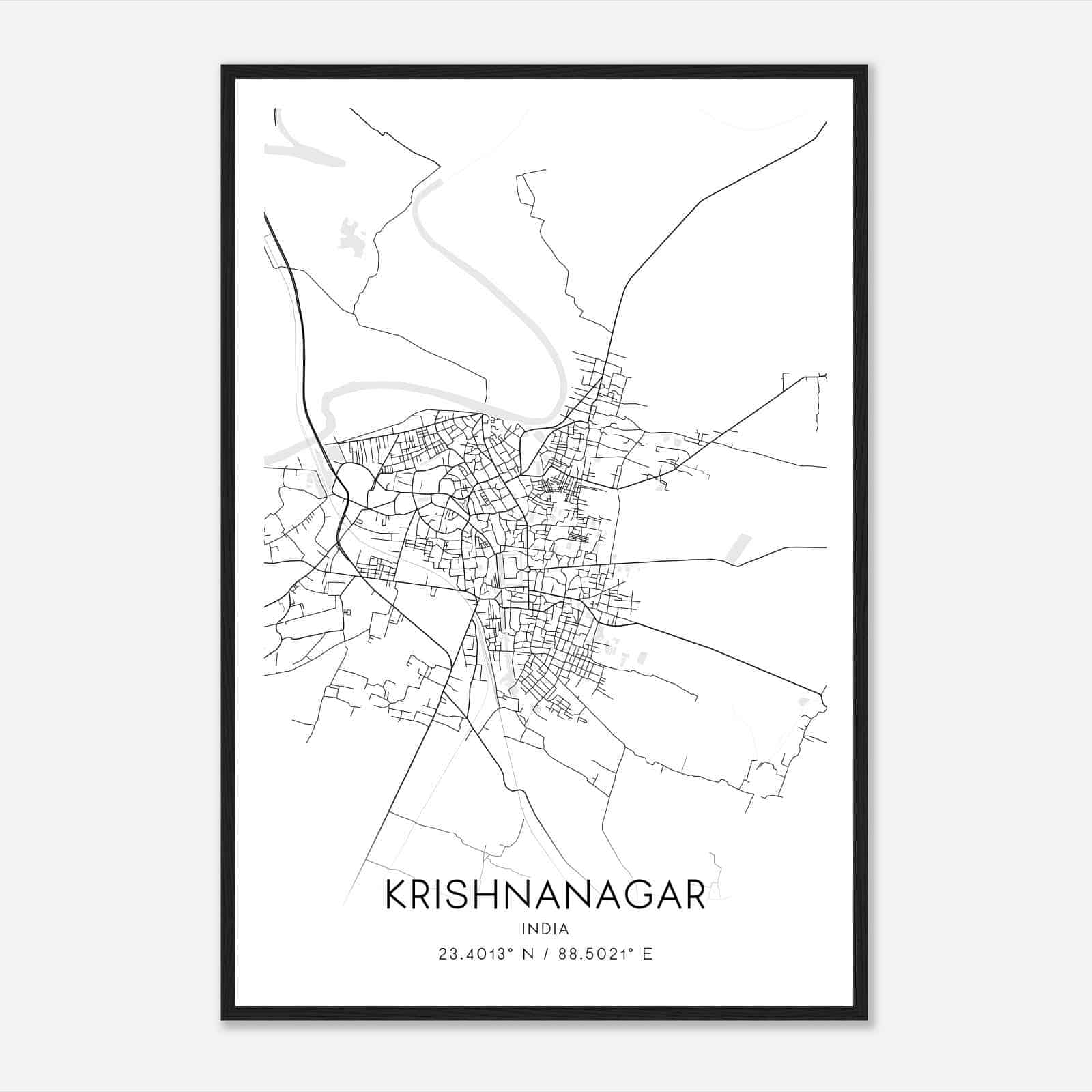 Krishnanagar India Map Poster, Krishnanagar City Road Wall Art Print