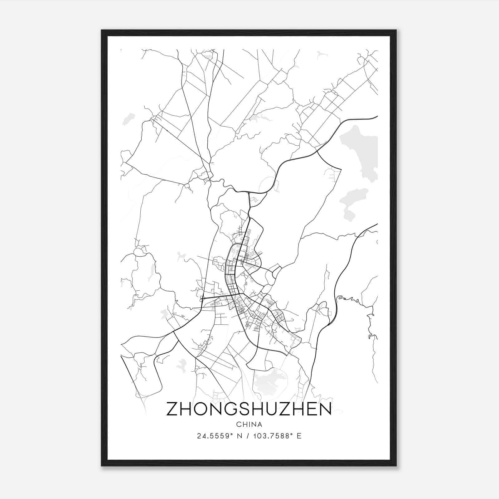 Zhongshuzhen China Map Poster, Zhongshuzhen City Road Wall Art Print