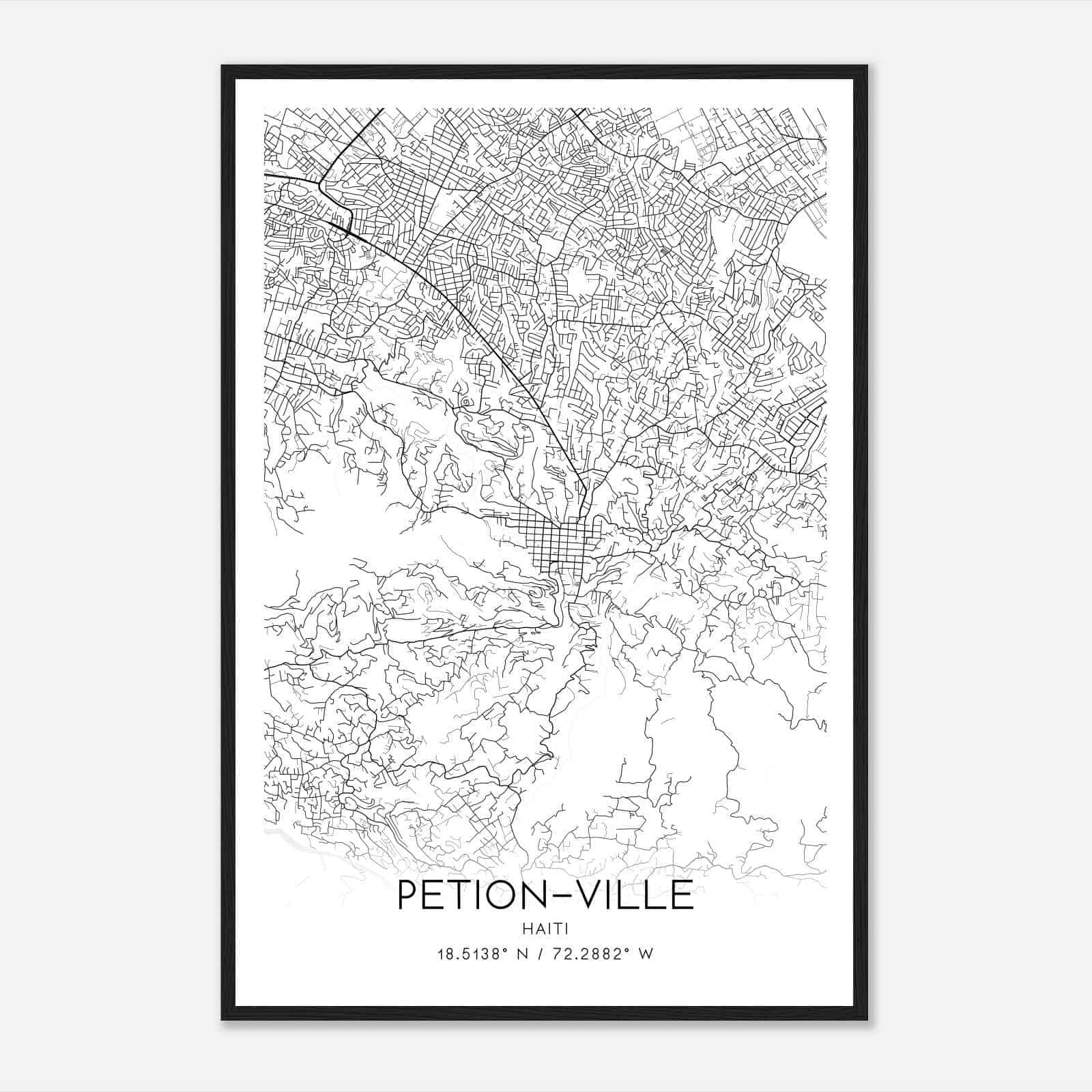 PetionVille Haiti Map Poster, PetionVille City Road Wall Art Print