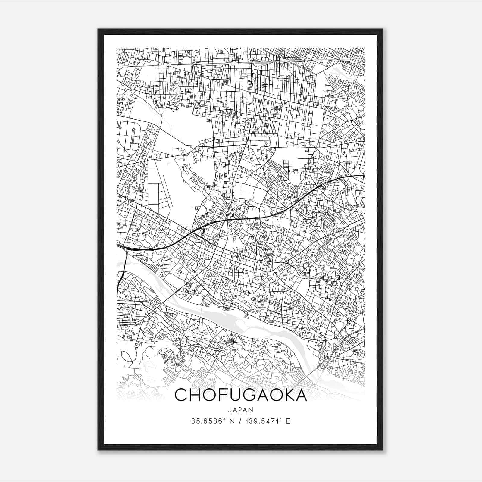 Chofugaoka Japan Map Poster, Chofugaoka City Road Wall Art Print