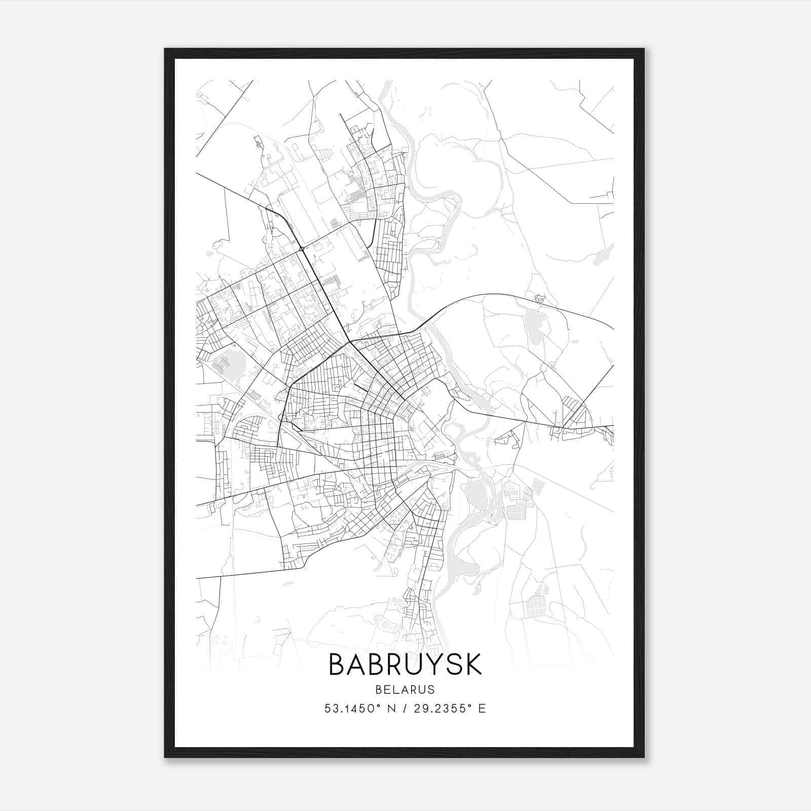 Babruysk Belarus Map Poster, Babruysk City Road Wall Art Print