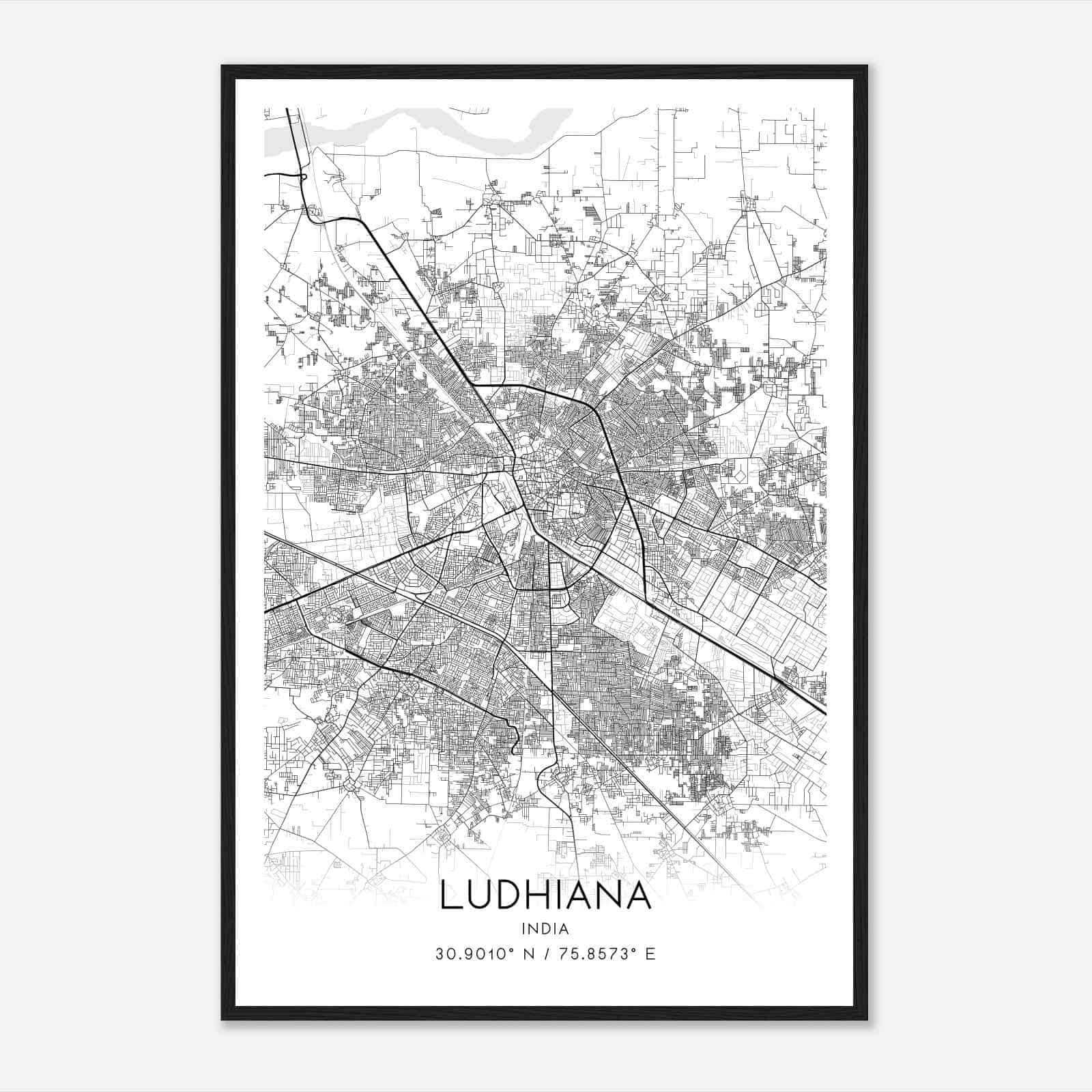 Ludhiana India Map Poster, Ludhiana City Road Wall Art Print