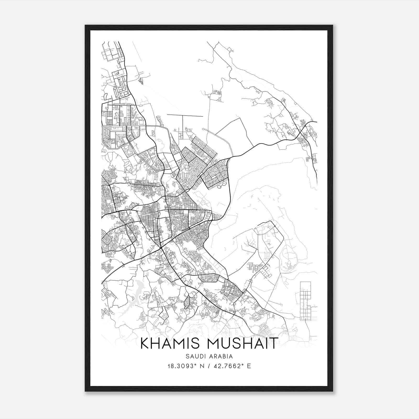 Khamis Mushait Saudi Arabia Map Poster, Khamis Mushait City Road Wall Art Print