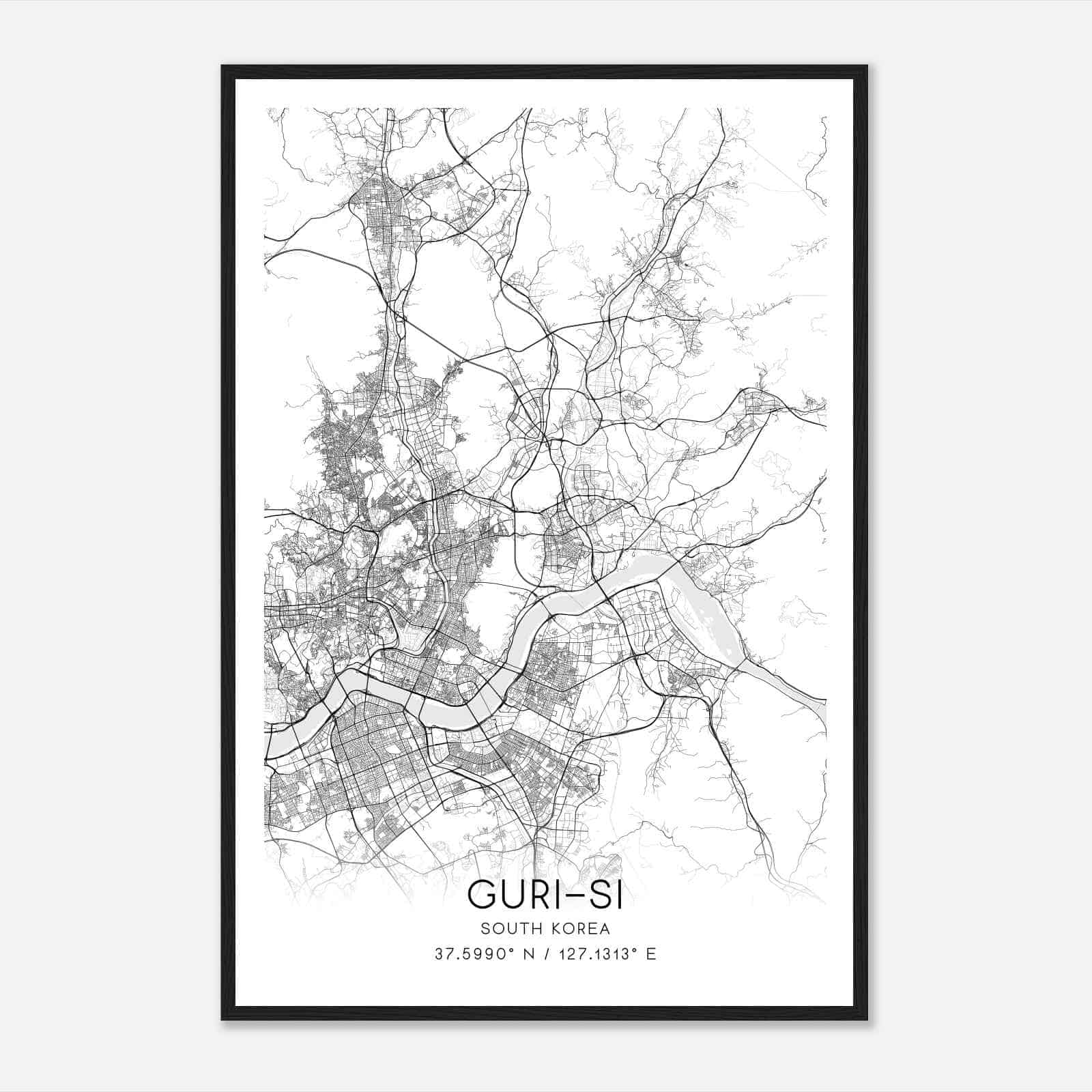 Gurisi South Korea Map Poster, Gurisi City Road Wall Art Print
