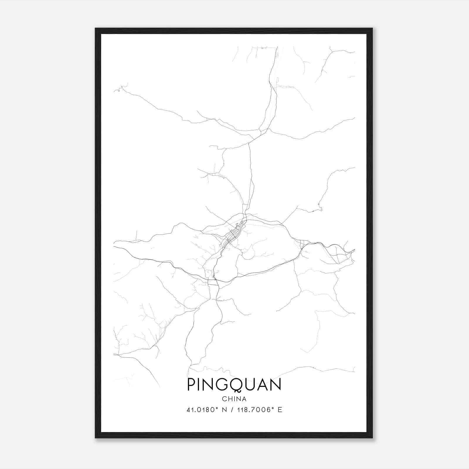 Pingquan China Map Poster, Pingquan City Road Wall Art Print