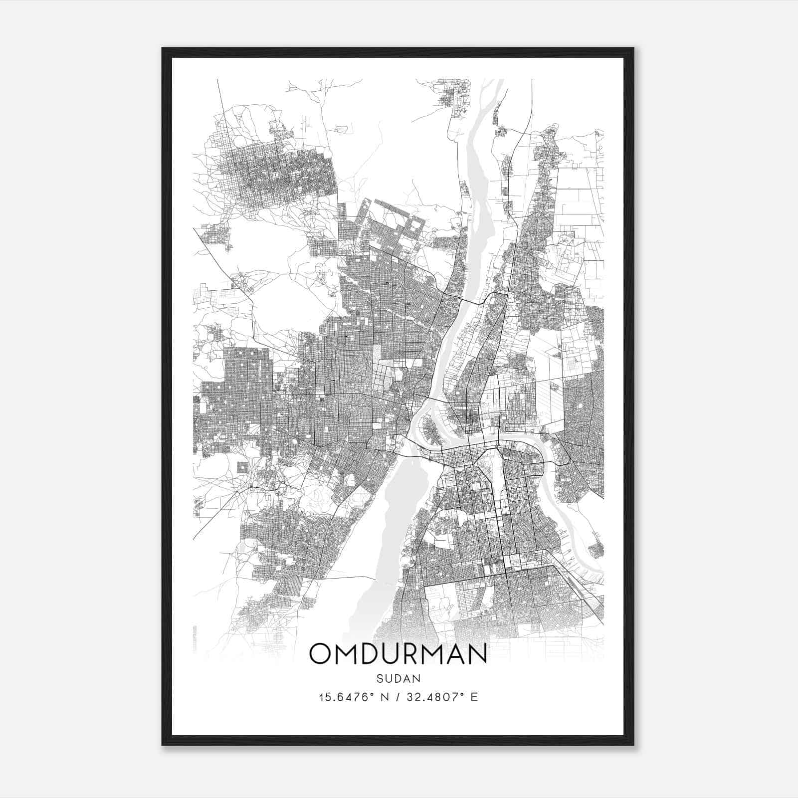 Omdurman Sudan Map Poster, Omdurman City Road Wall Art Print