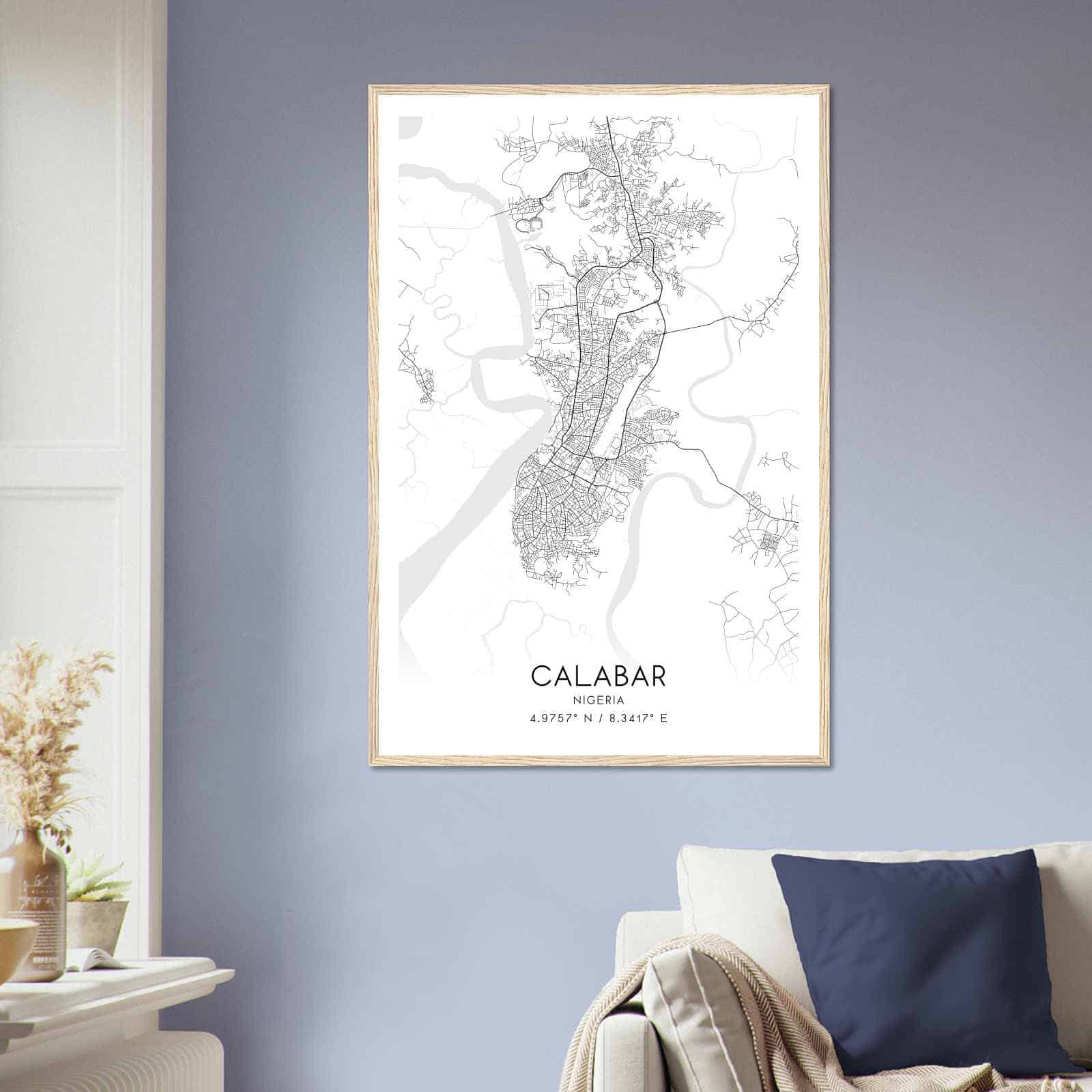 Calabar Nigeria Map Poster, Calabar City Road Wall Art Print