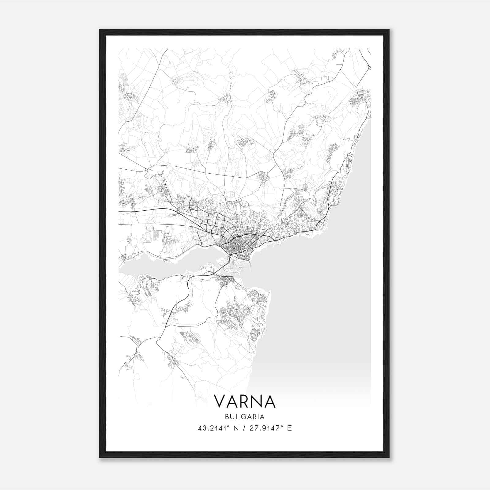 Varna Bulgaria Map Poster, Varna City Road Wall Art Print