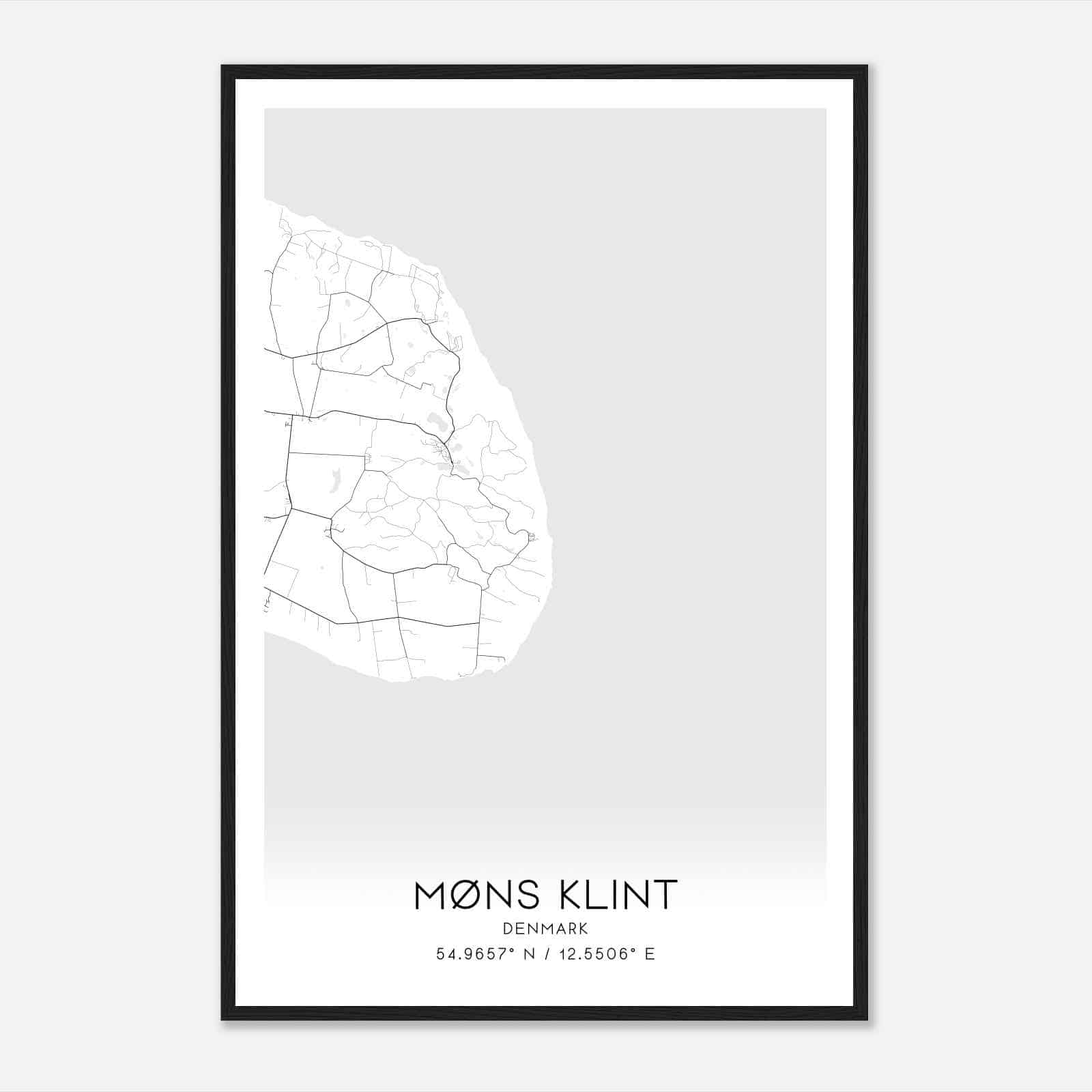 Mons Klint Denmark Map Poster, Mons Klint City Road Wall Art Print
