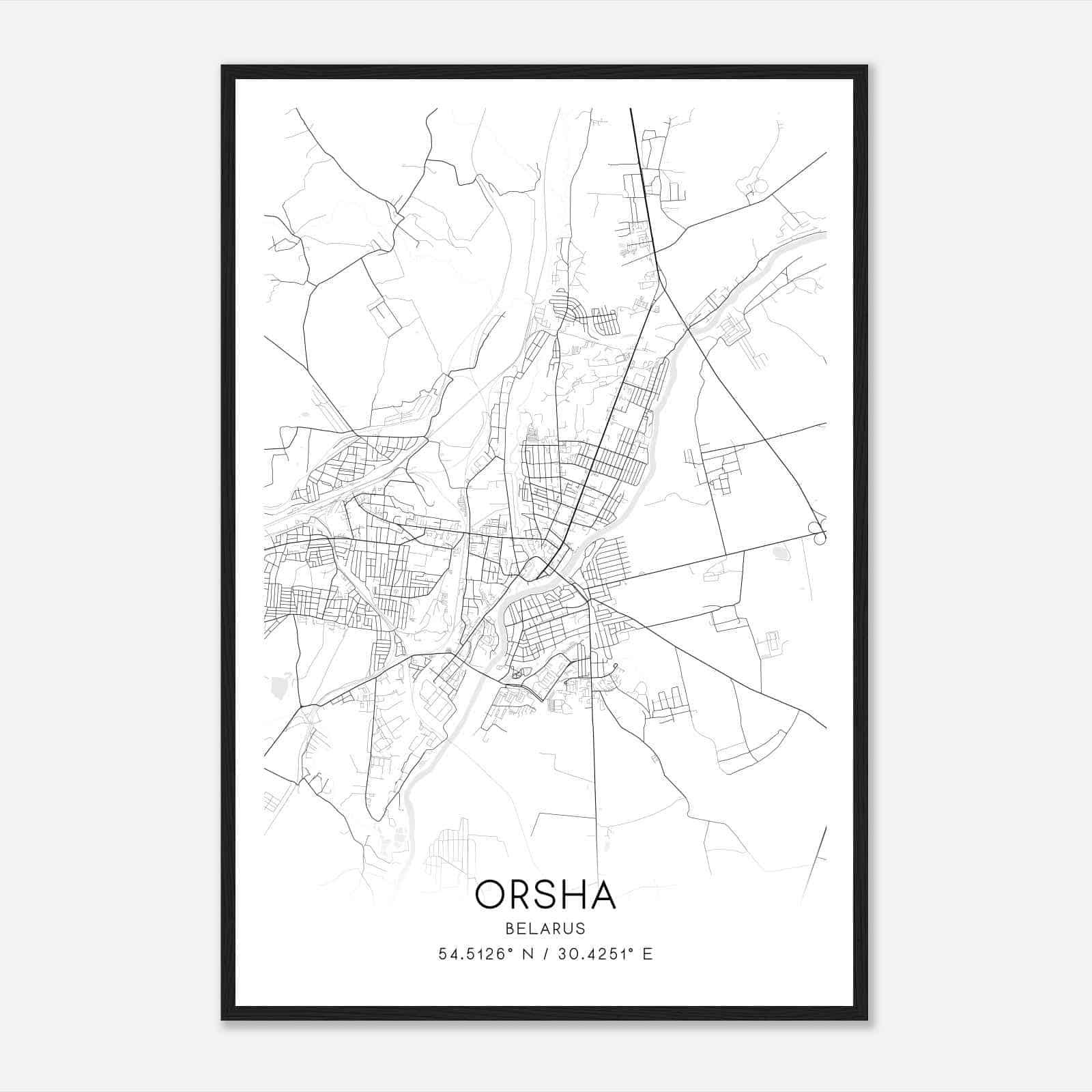 Orsha Belarus Map Poster, Orsha City Road Wall Art Print