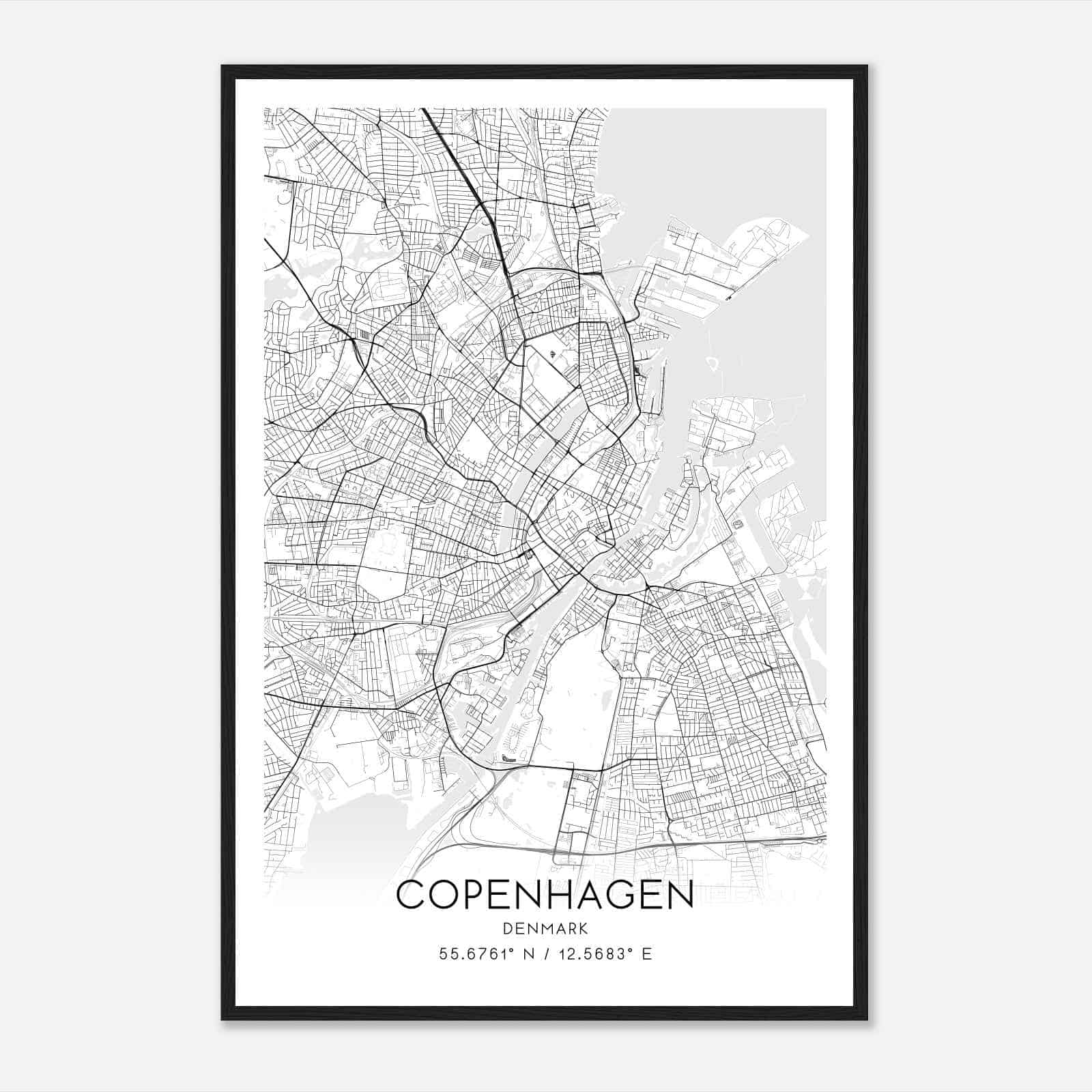 Copenhagen Denmark Map Poster, Copenhagen City Road Wall Art Print