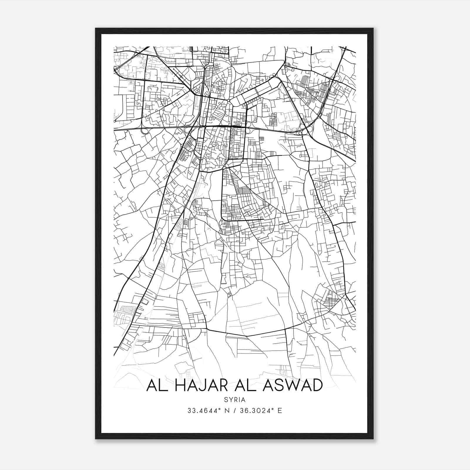 Al Hajar Al Aswad Syria Map Poster, Al Hajar Al Aswad City Road Wall Art Print