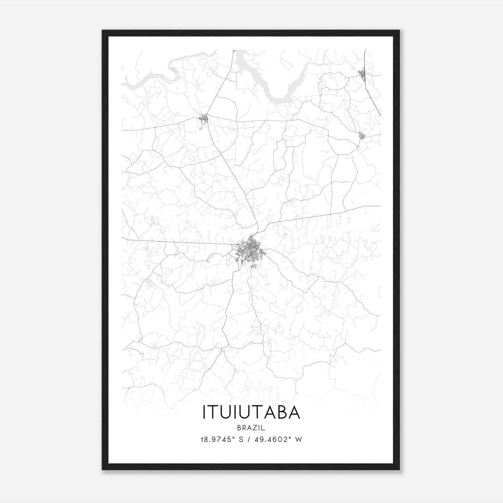 Ituiutaba Brazil Map Poster, Ituiutaba City Road Wall Art Print