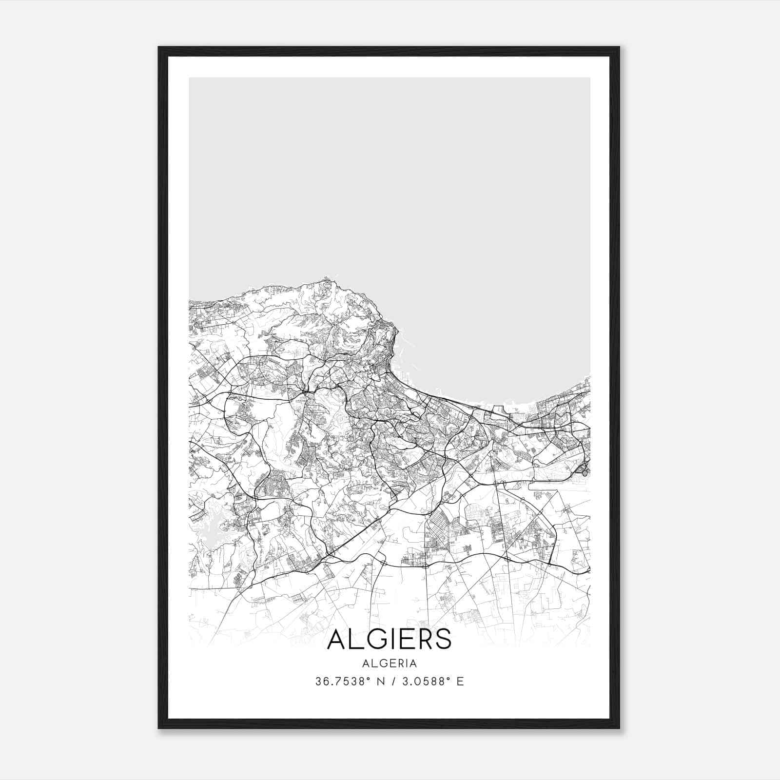 Algiers Algeria Map Poster, Algiers City Road Wall Art Print