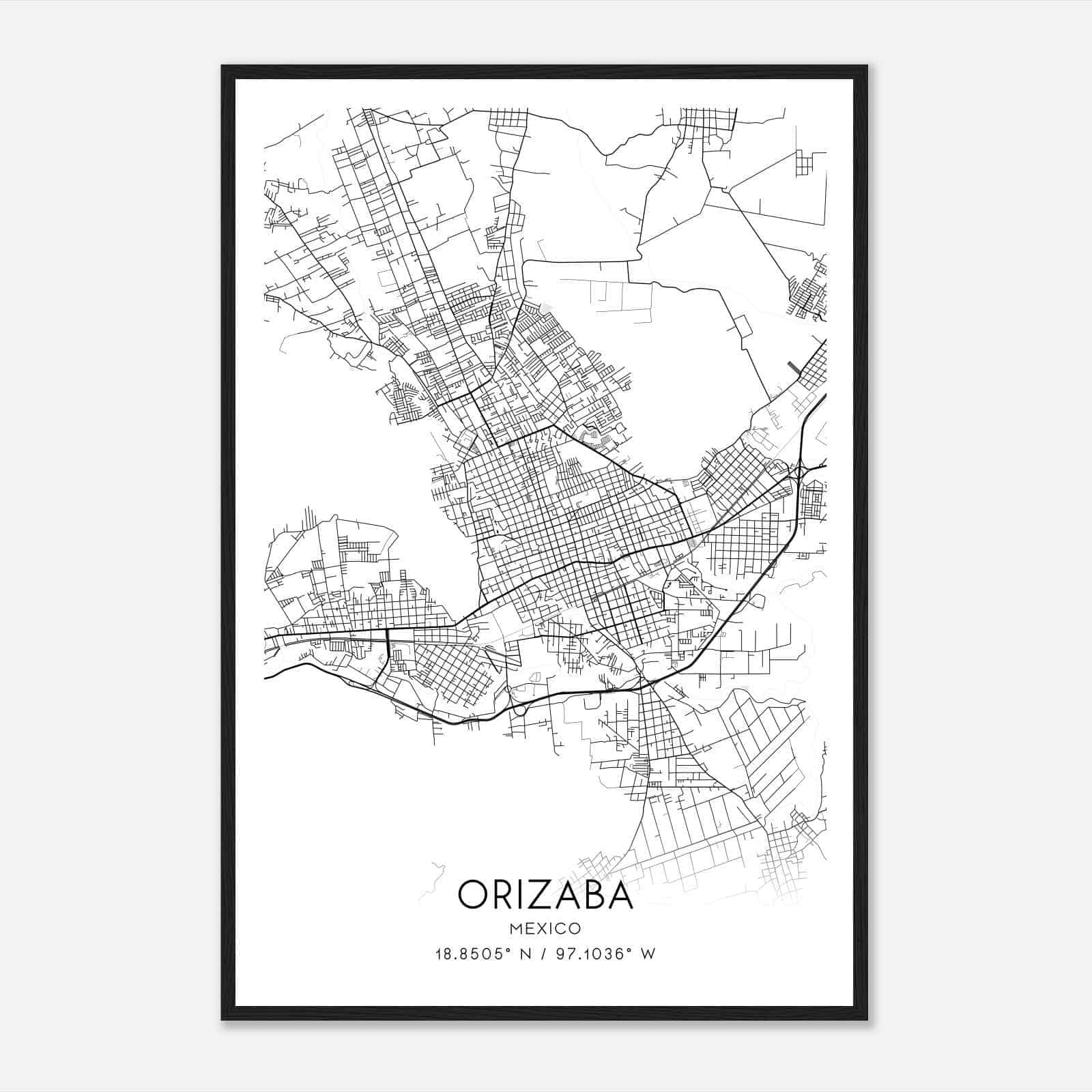 Orizaba Mexico Map Poster, Orizaba City Road Wall Art Print