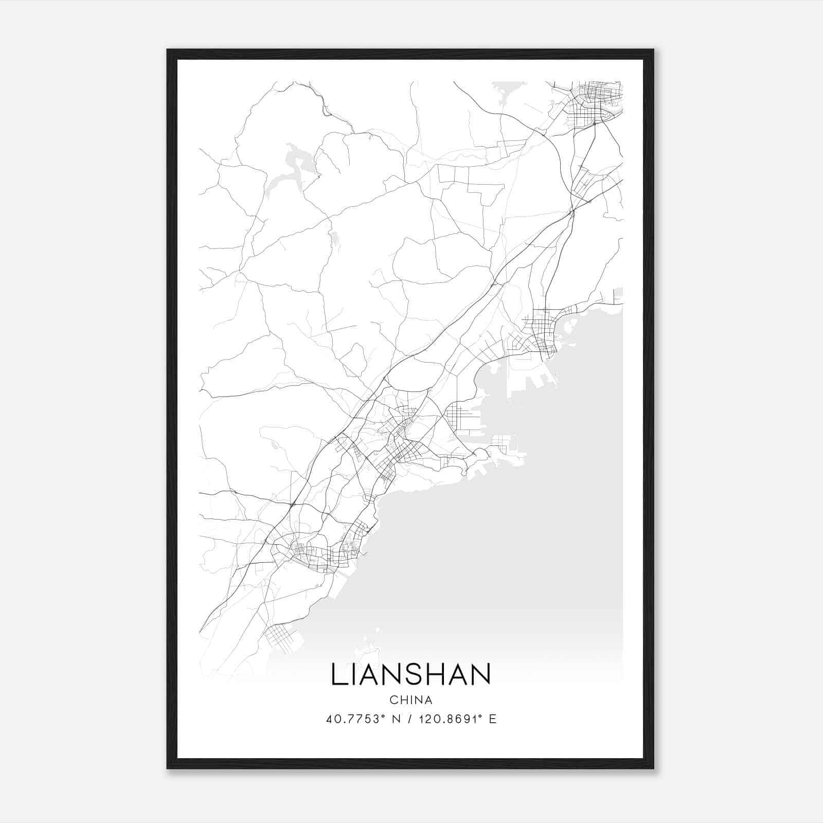 Lianshan China Map Poster, Lianshan City Road Wall Art Print