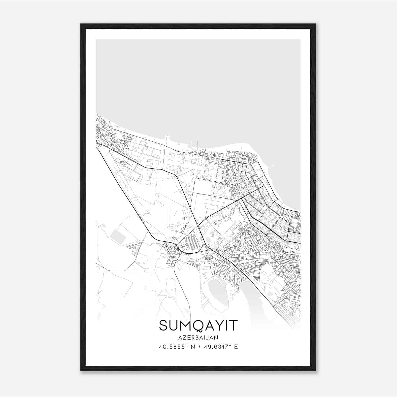Sumqayit Azerbaijan Map Poster, Sumqayit City Road Wall Art Print