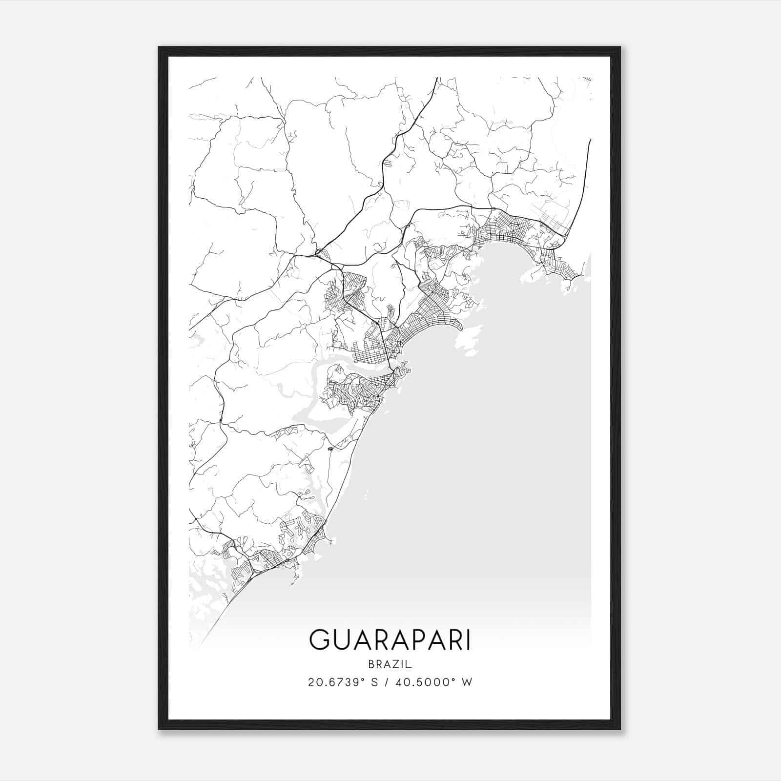 Guarapari Brazil Map Poster, Guarapari City Road Wall Art Print