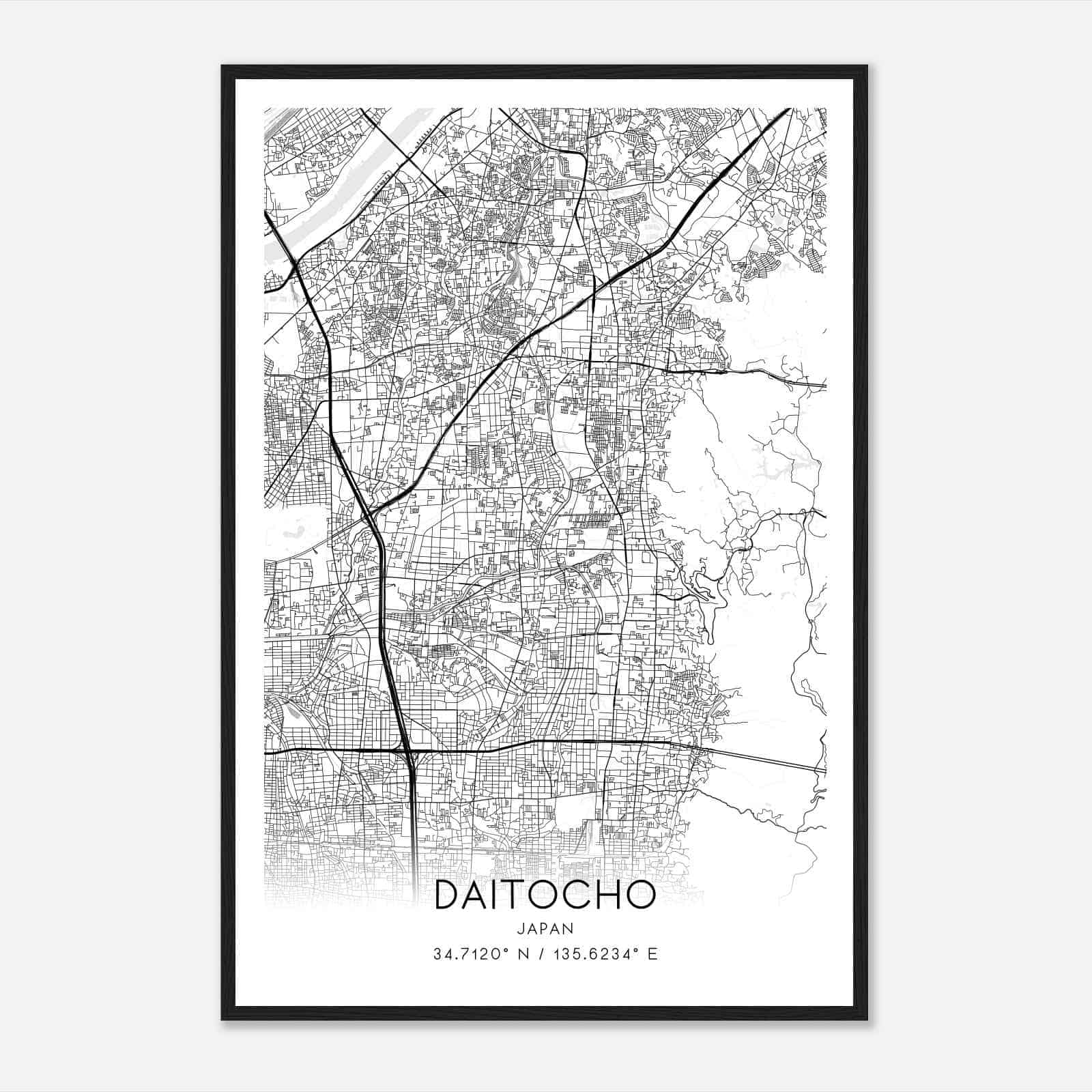 Daitocho Japan Map Poster, Daitocho City Road Wall Art Print