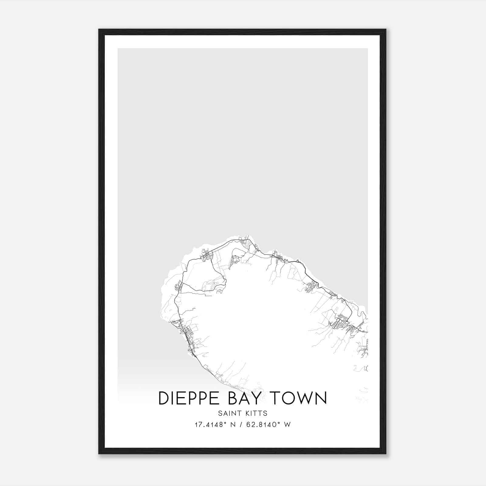 Dieppe Bay Town Saint Kitts Map Poster, Dieppe Bay Town City Road Wall Art Print