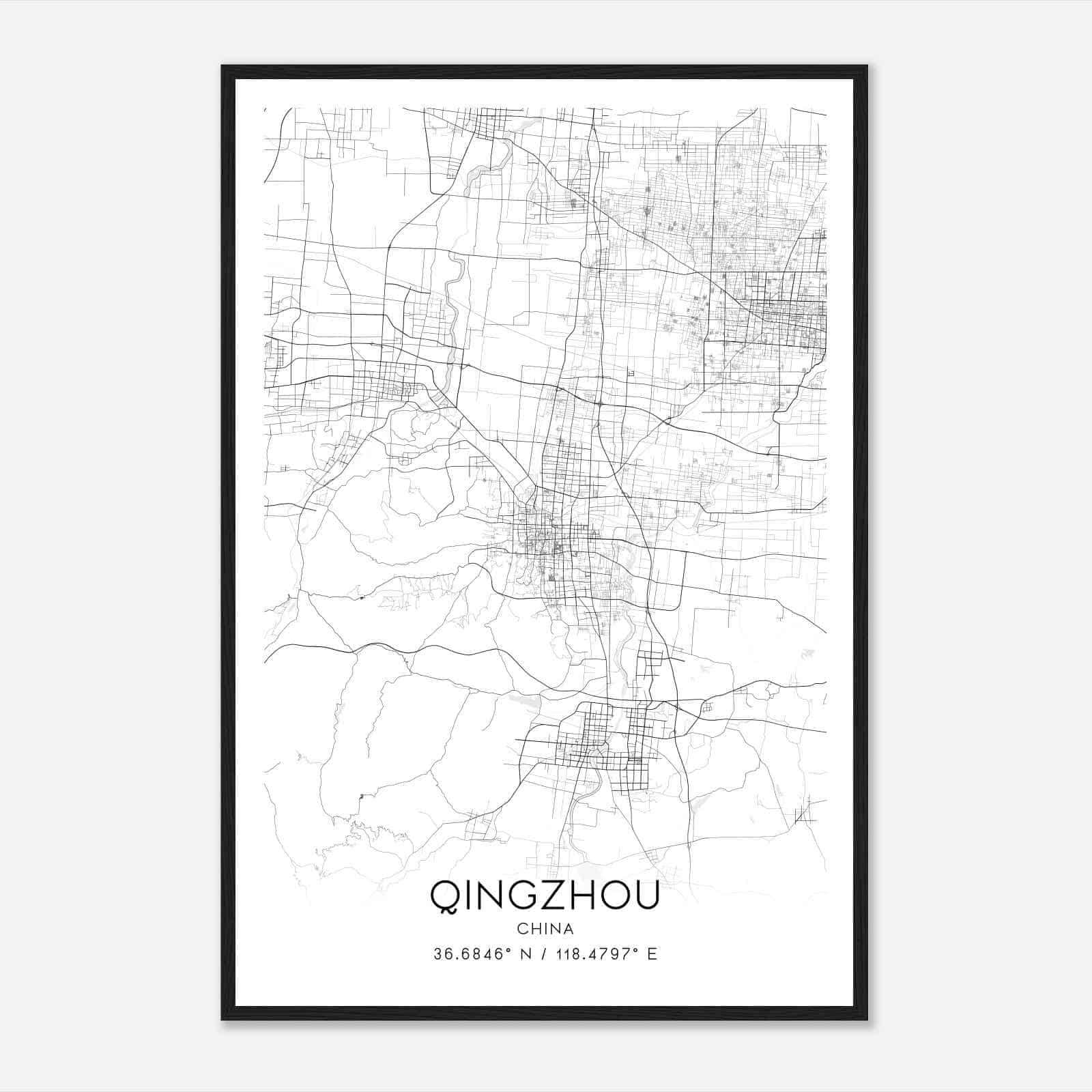 Qingzhou China Map Poster, Qingzhou City Road Wall Art Print