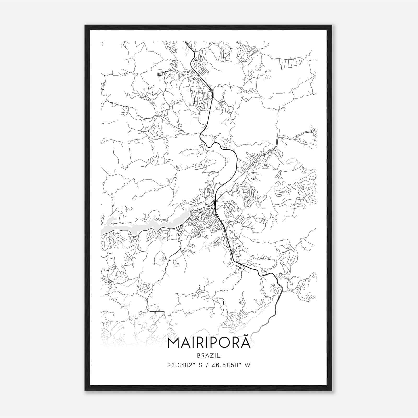 Mairipora Brazil Map Poster, Mairipora City Road Wall Art Print