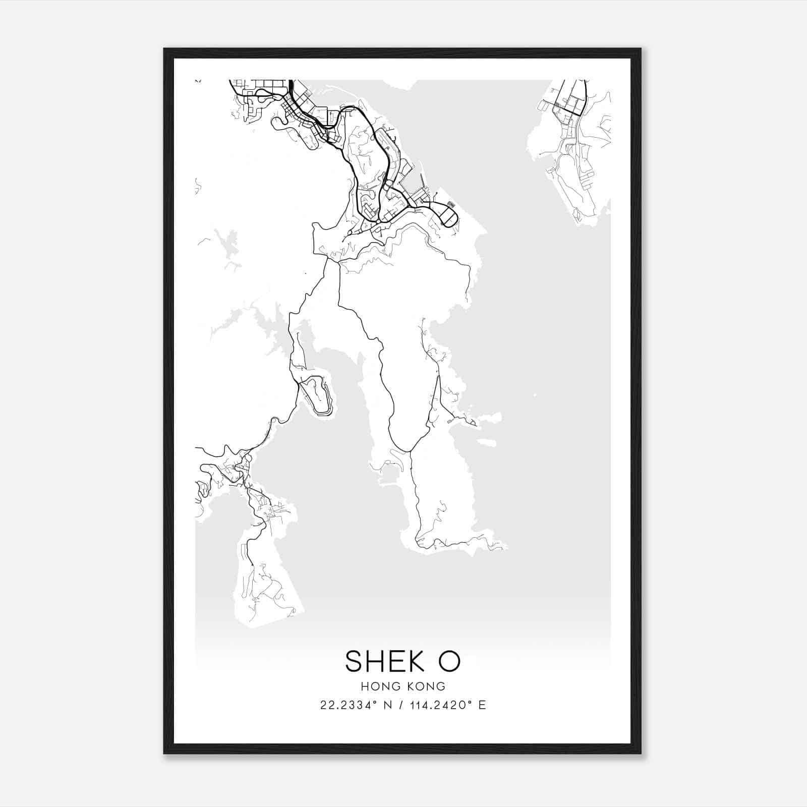 Shek O Hong Kong Map Poster, Shek O City Road Wall Art Print