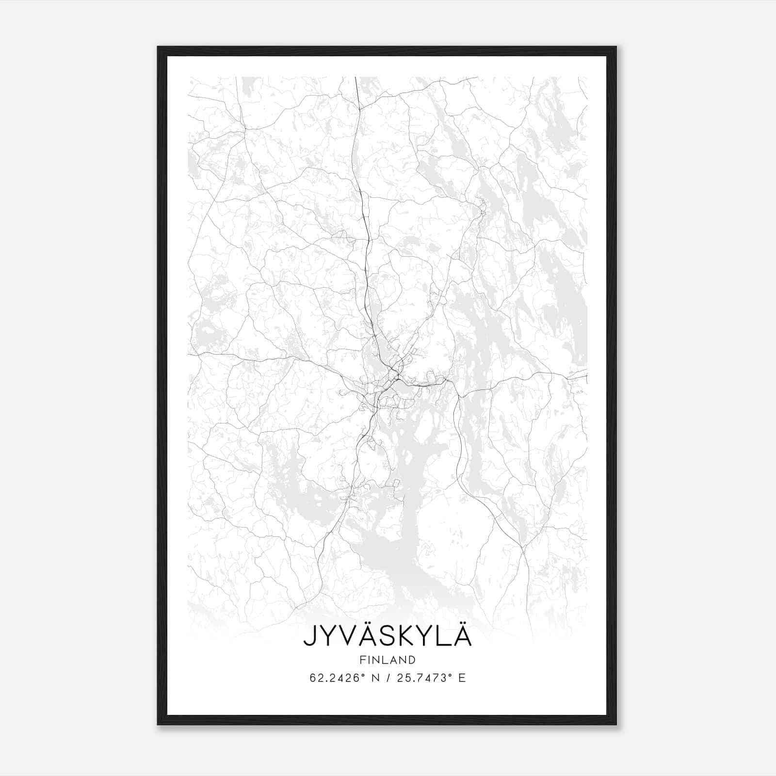 Jyvaskyla Finland Map Poster, Jyvaskyla City Road Wall Art Print