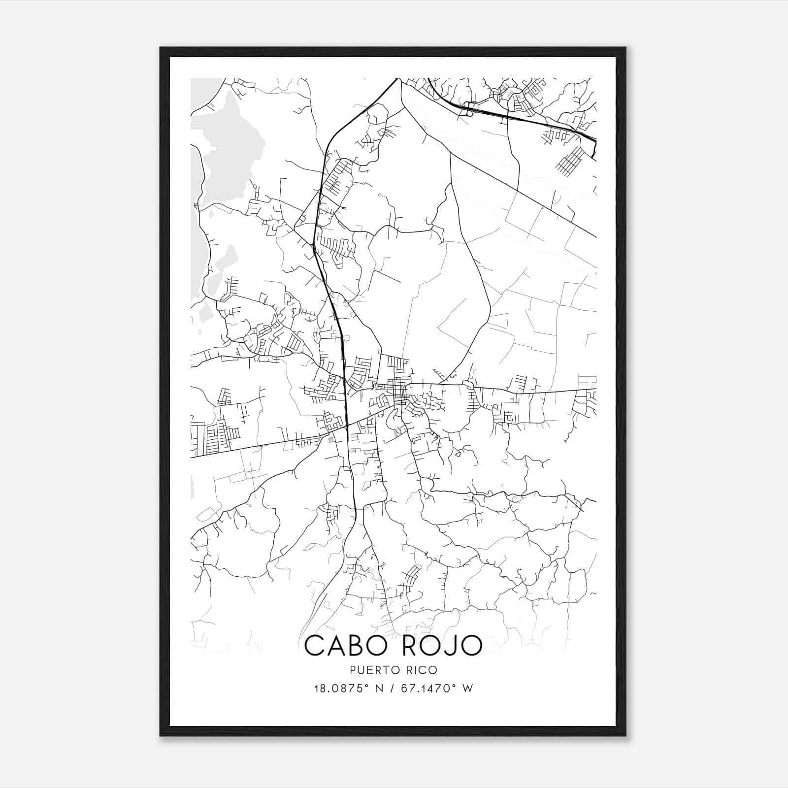 Cabo Rojo Puerto Rico Map Poster, Cabo Rojo City Road Wall Art Print