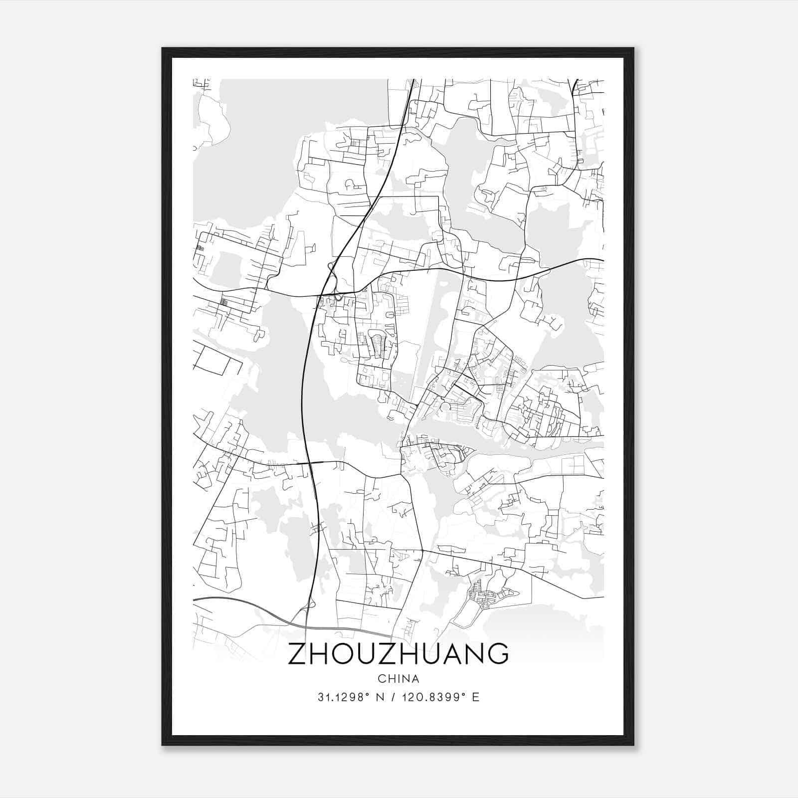 Zhouzhuang China Map Poster, Zhouzhuang City Road Wall Art Print