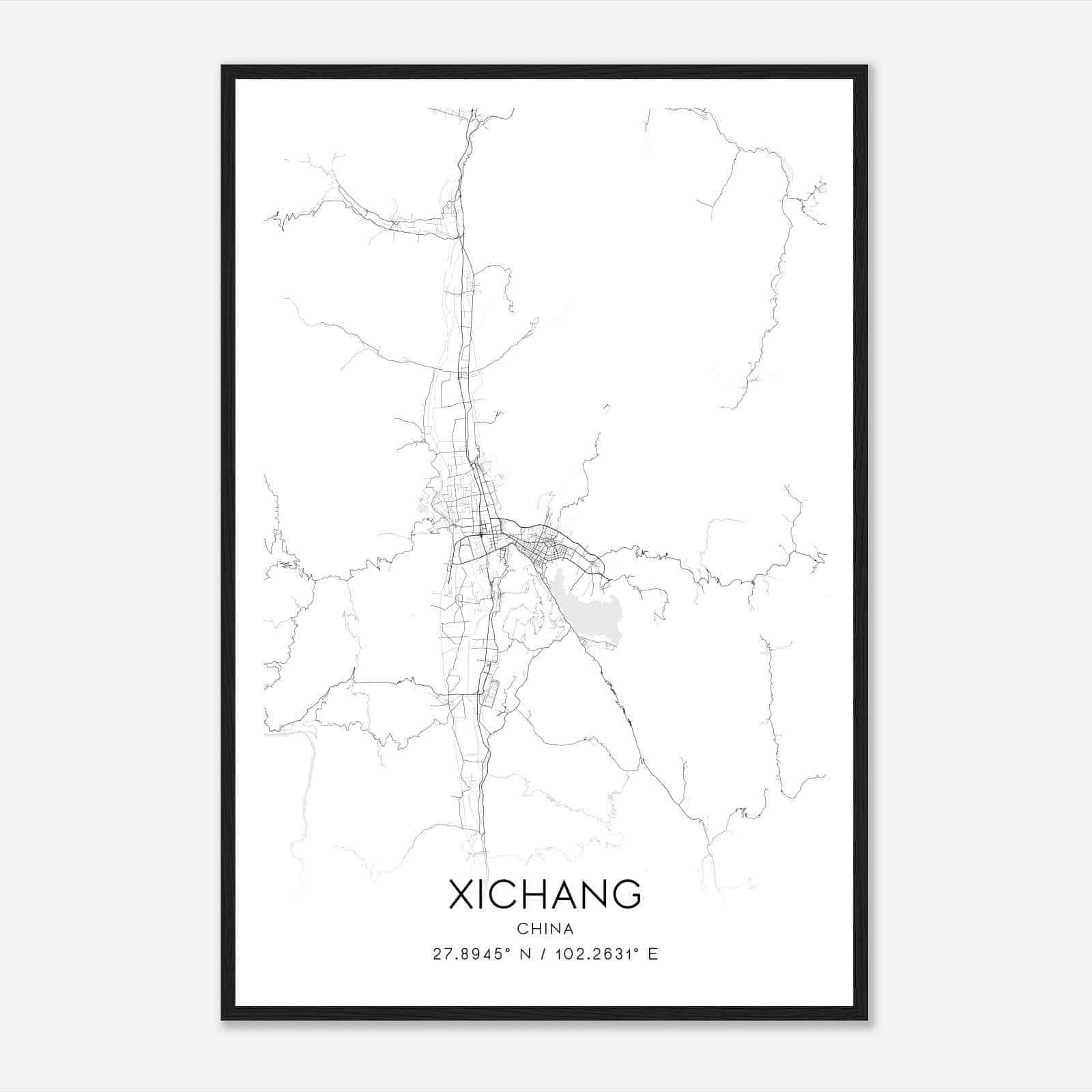 Xichang China Map Poster, Xichang City Road Wall Art Print