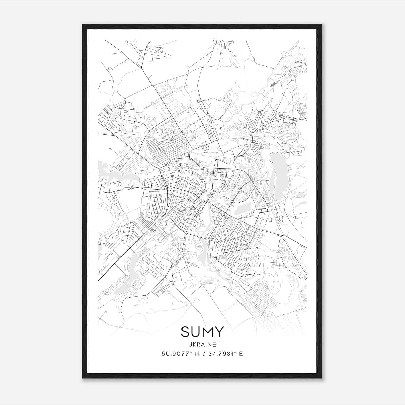 Sumy Ukraine Map Poster, Sumy City Road Wall Art Print