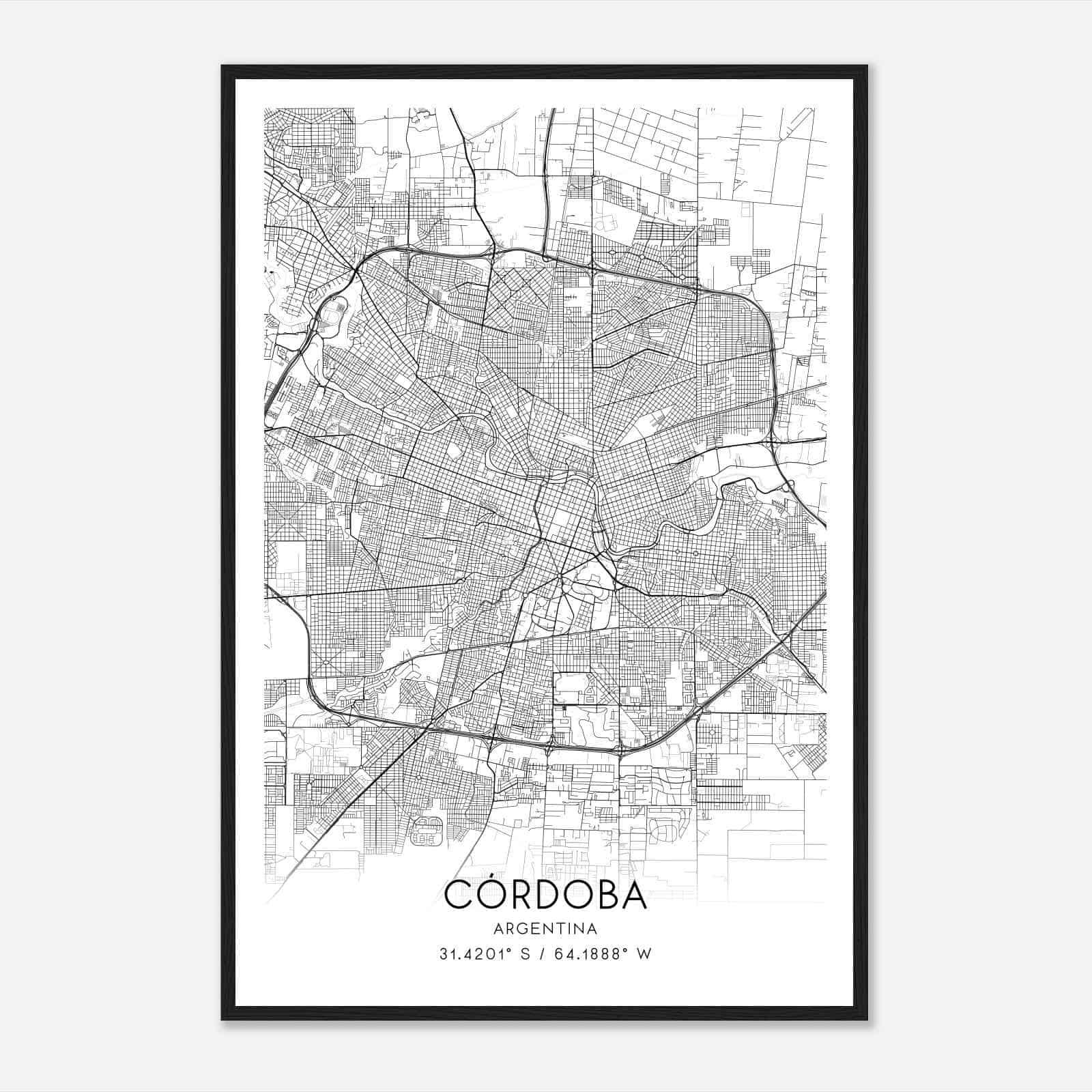 Cordoba Argentina Map Poster, Cordoba City Road Wall Art Print