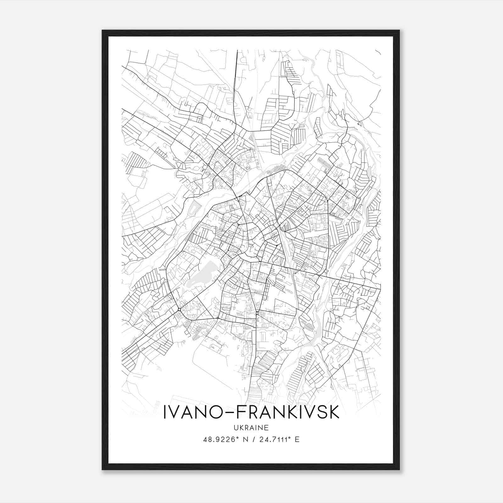 IvanoFrankivsk Ukraine Map Poster, IvanoFrankivsk City Road Wall Art Print