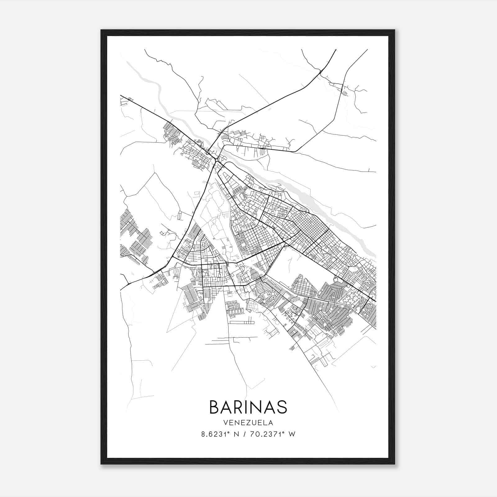 Barinas Venezuela Map Poster, Barinas City Road Wall Art Print