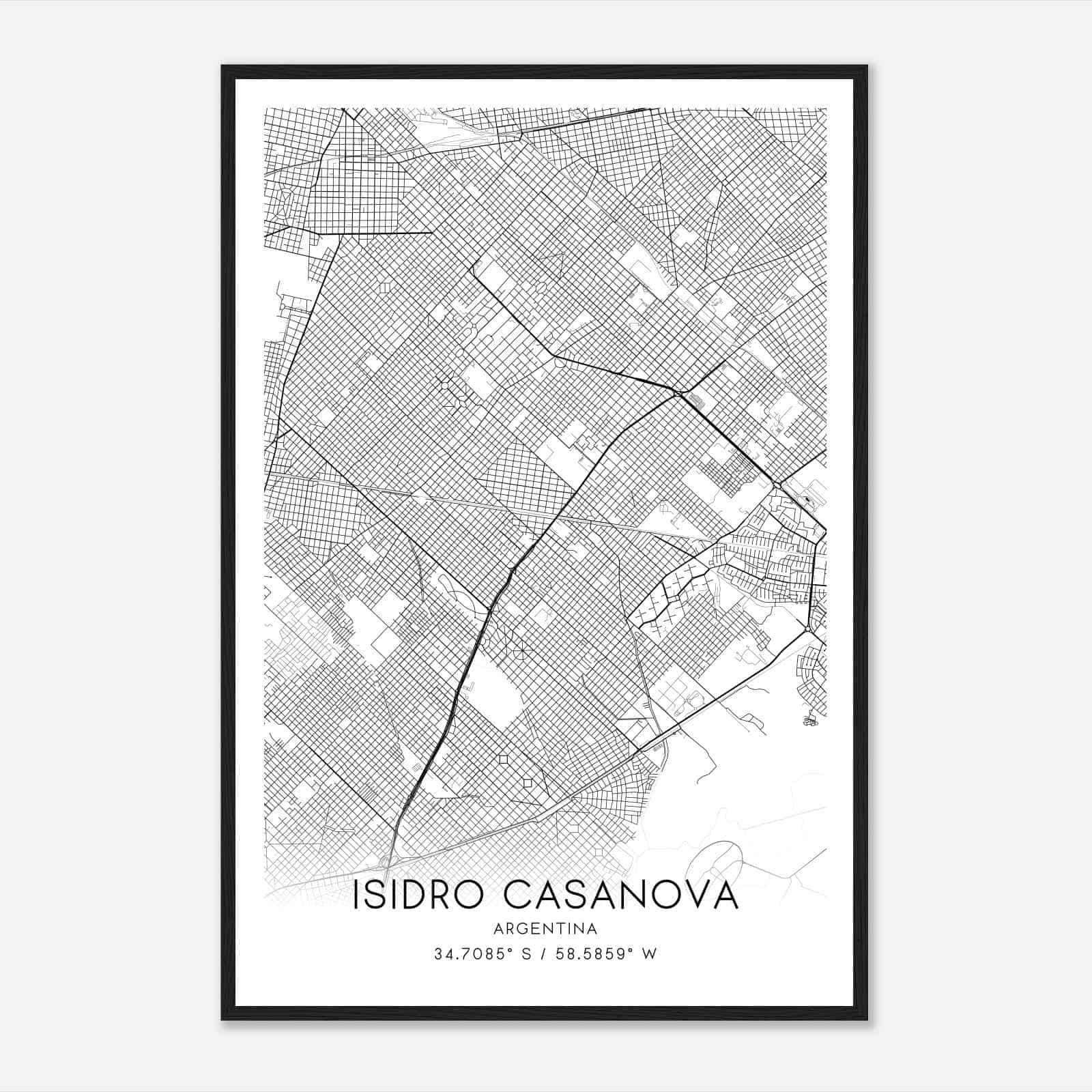 Isidro Casanova Argentina Map Poster, Isidro Casanova City Road Wall Art Print