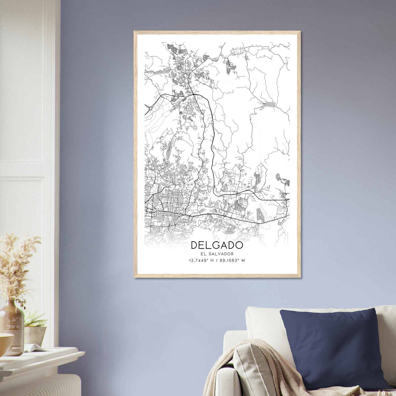 Delgado El Salvador Map Poster, Delgado City Road Wall Art Print