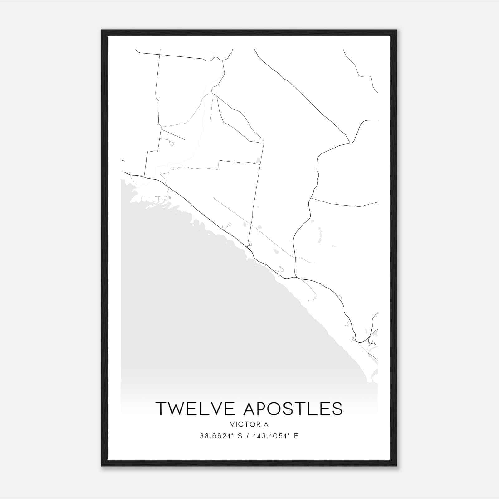 Twelve Apostles Victoria Map Poster, Twelve Apostles City Road Wall Art Print