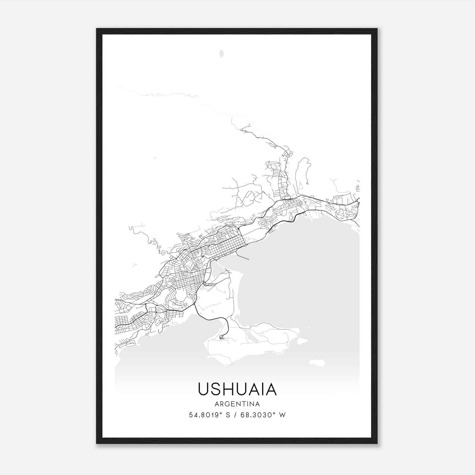 Ushuaia Argentina Map Poster, Ushuaia City Road Wall Art Print