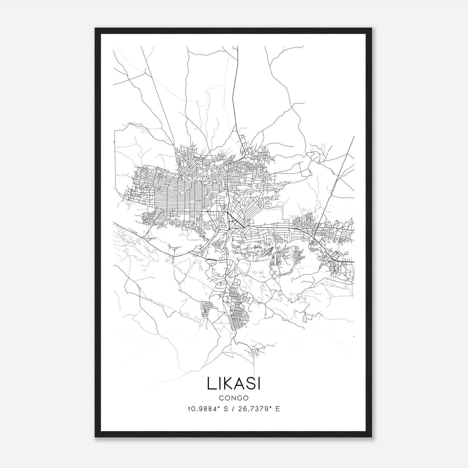 Likasi Congo Map Poster, Likasi City Road Wall Art Print