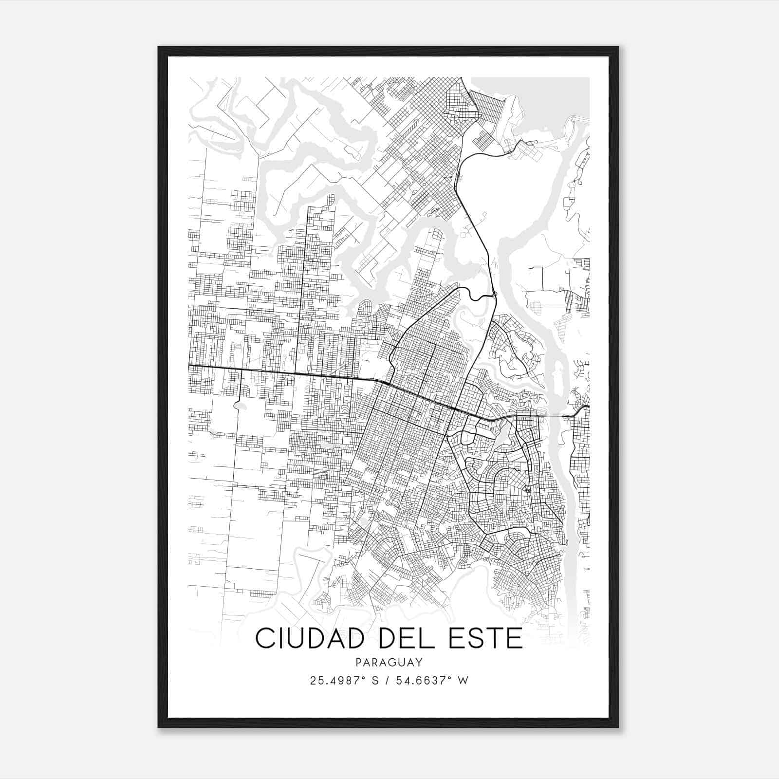 Ciudad del Este Paraguay Map Poster, Ciudad del Este City Road Wall Art Print