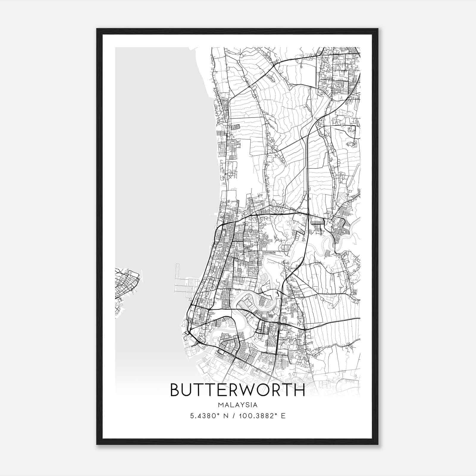 Butterworth Malaysia Map Poster, Butterworth City Road Wall Art Print