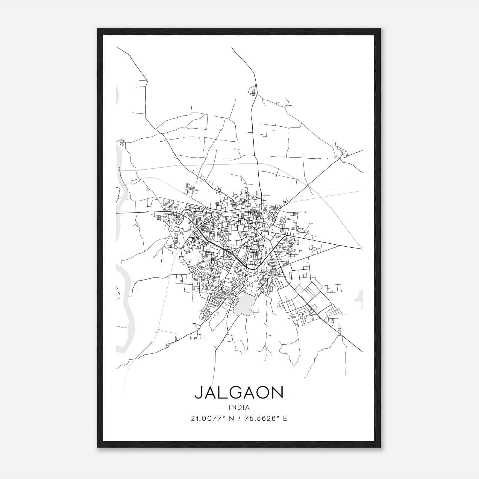 Jalgaon India Map Poster, Jalgaon City Road Wall Art Print