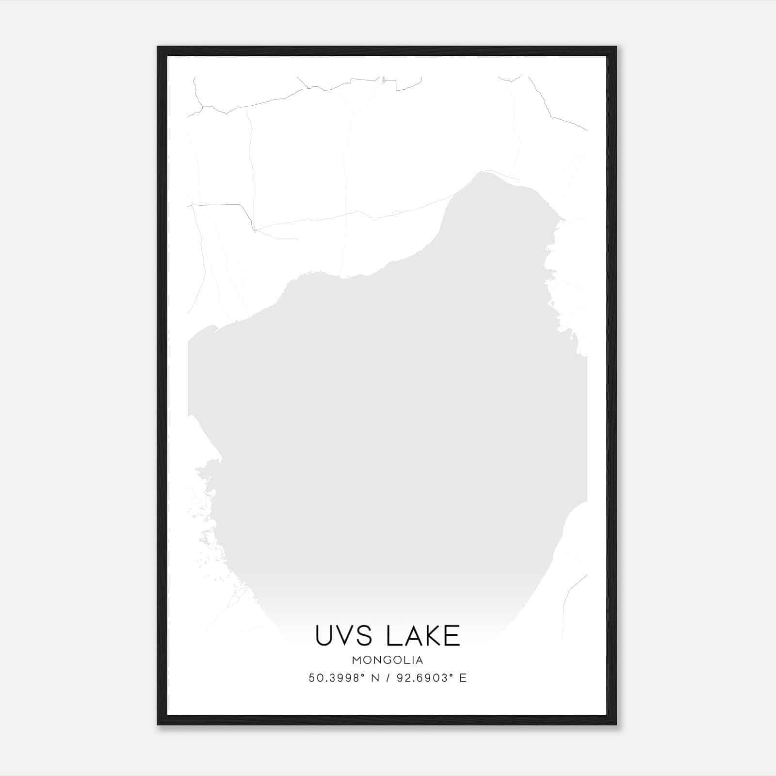 Uvs Lake Mongolia Map Poster, Uvs Lake City Road Wall Art Print